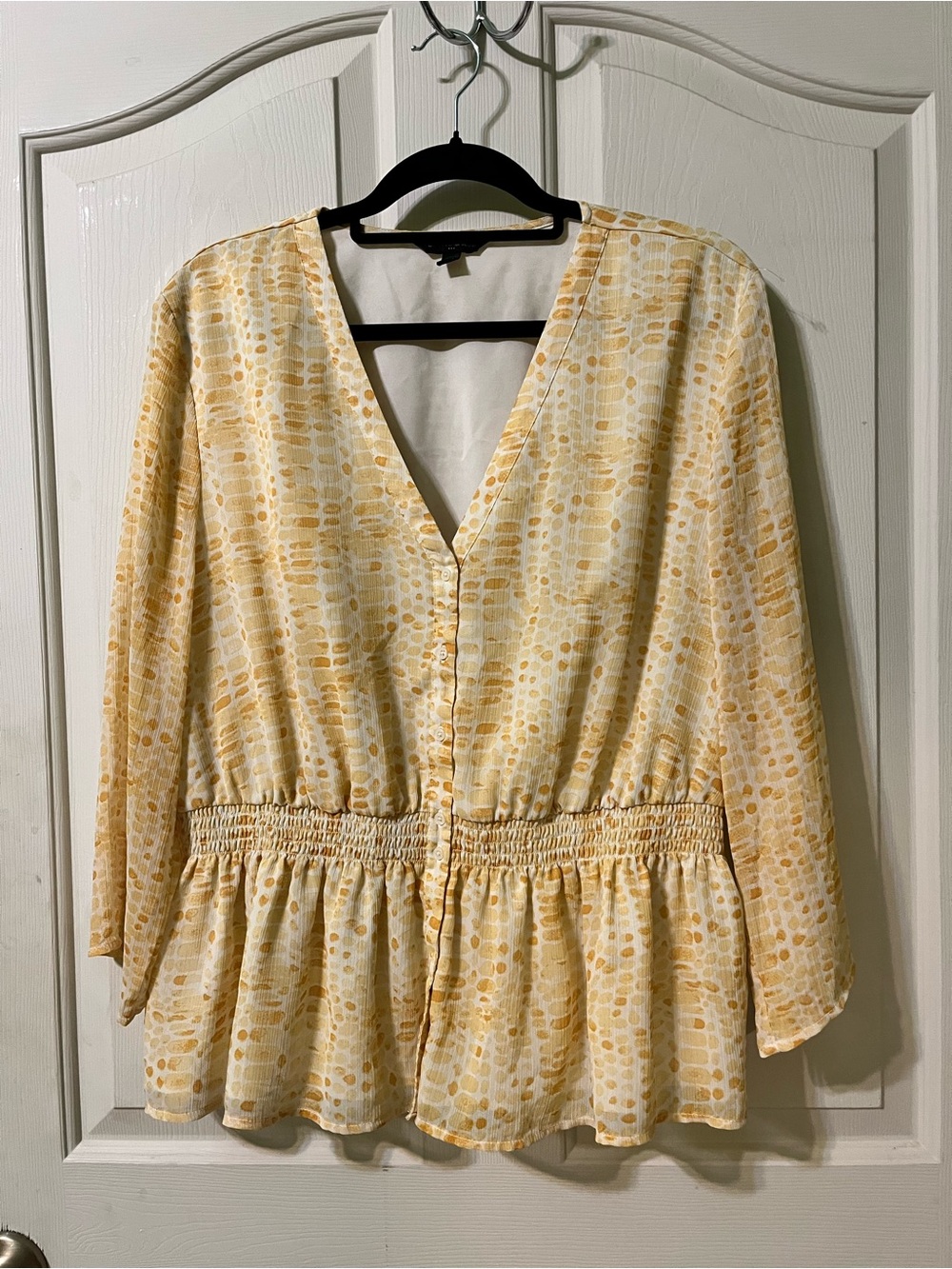Banana Republic Yellow Printed V-Neck Peplum Tunic